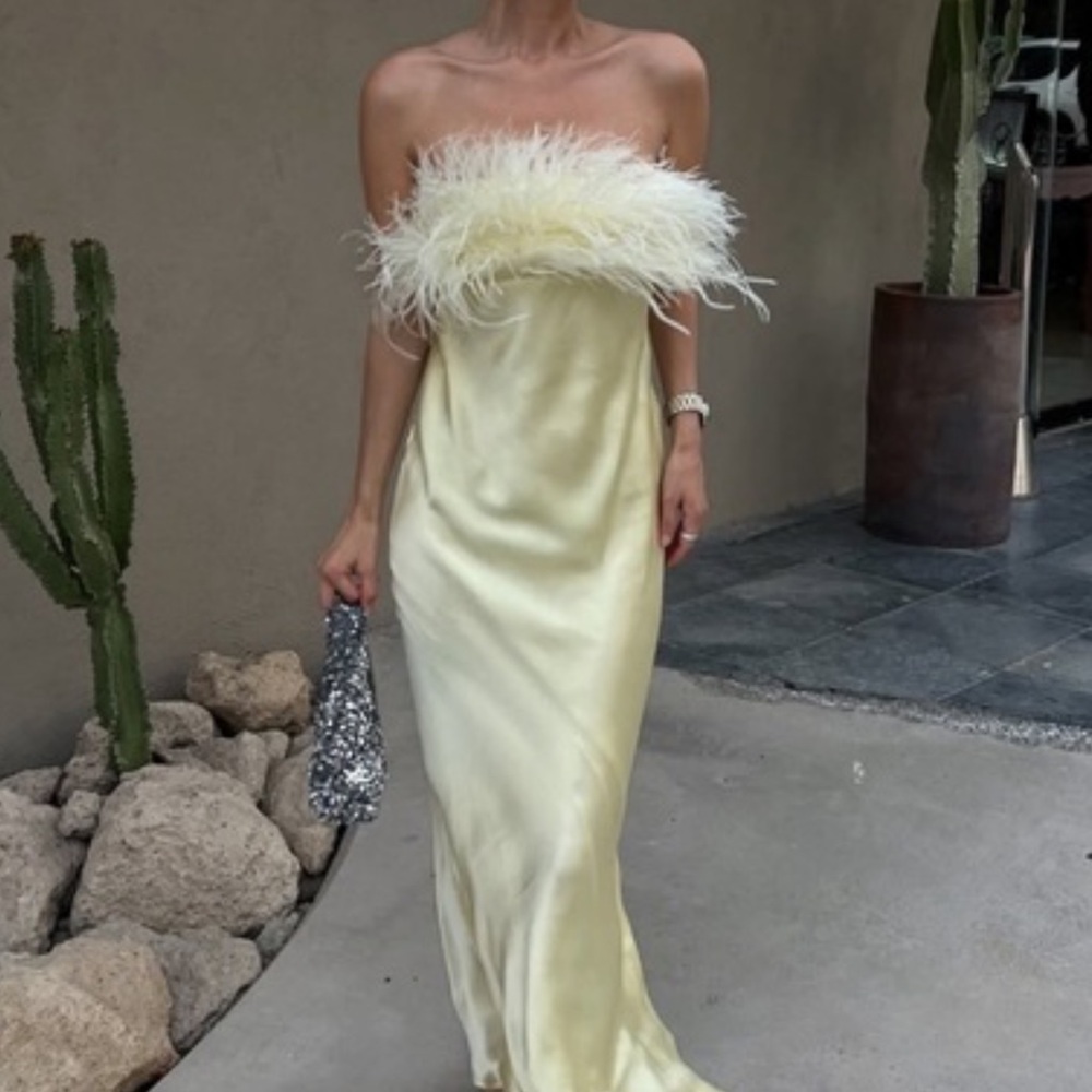Zara yellow feather dress Small